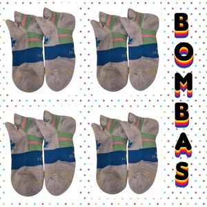 Bombas Ankle Socks 4 Pair BNWOT Unisex Hex•Tec Run Medium Gray/Blue